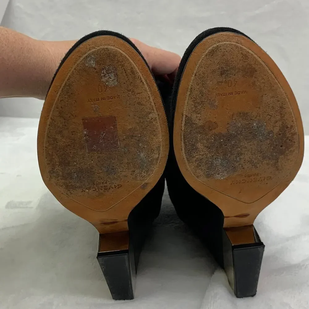 Givenchy Black Suede Gold Heel Slip On Bootie Womens Sz 10 with box extra heels - Picture 15 of 16